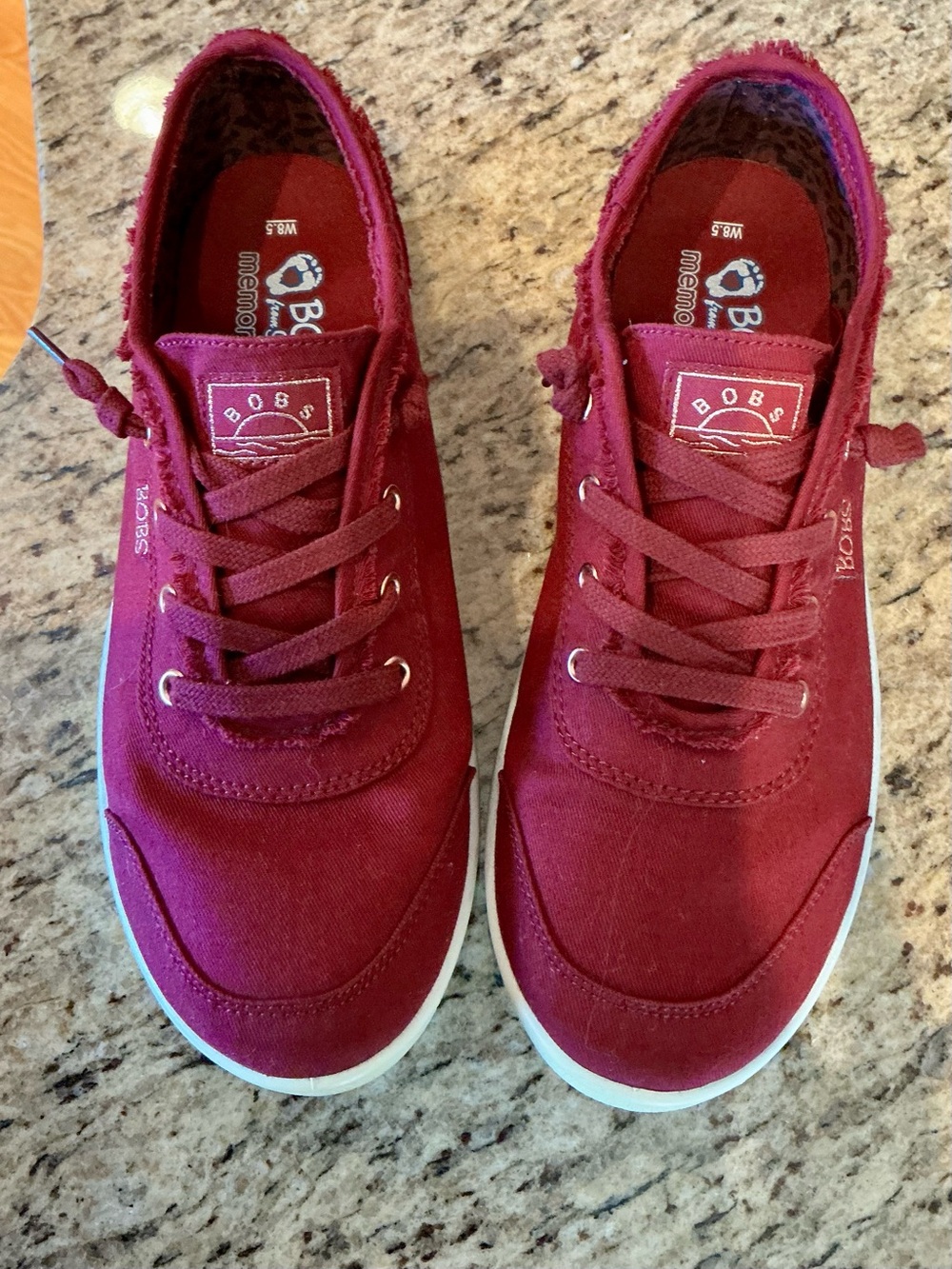 Skechers BOBS Women's Canvas Sneakers in Burgundy Red, Sz 8.5